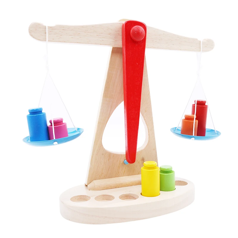 

New Montessori Educational Toy Small Wooden New Balance Scale Toy With 6 Weights For Kids Kid