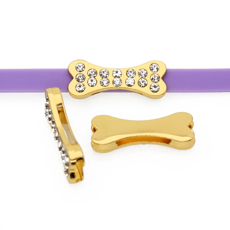 

10pcs/lot Crystal Bone Internal Dia 8mm Slide Charm DIY Accessories Fit 8mm Wide Belt Pet Collar
