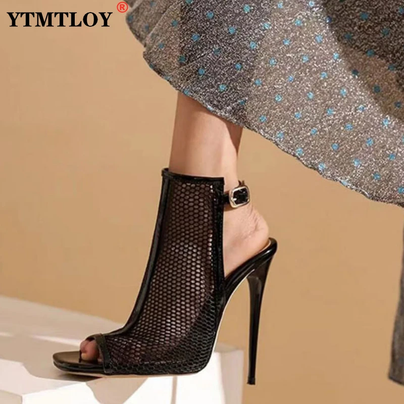 

Sexy High Heels Sandals Women Shoes New Fashion Summer Ankle Boots For Women Peep Toe White Black Party Shoes Ladies Mesh