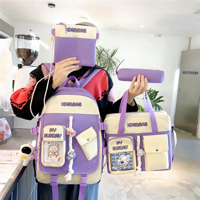 

Qyahlybz four-piece female cute backpack korean harajuku ulzzang campus primary school junior high school girls schoolbag