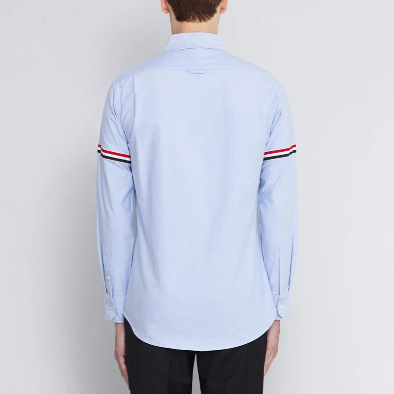 TB THOM Men's Shirt Spring Fashion Top Brand Striped Shoulders Sleeves Casual Oxford Fabric Slim High Quality Women's Shirts