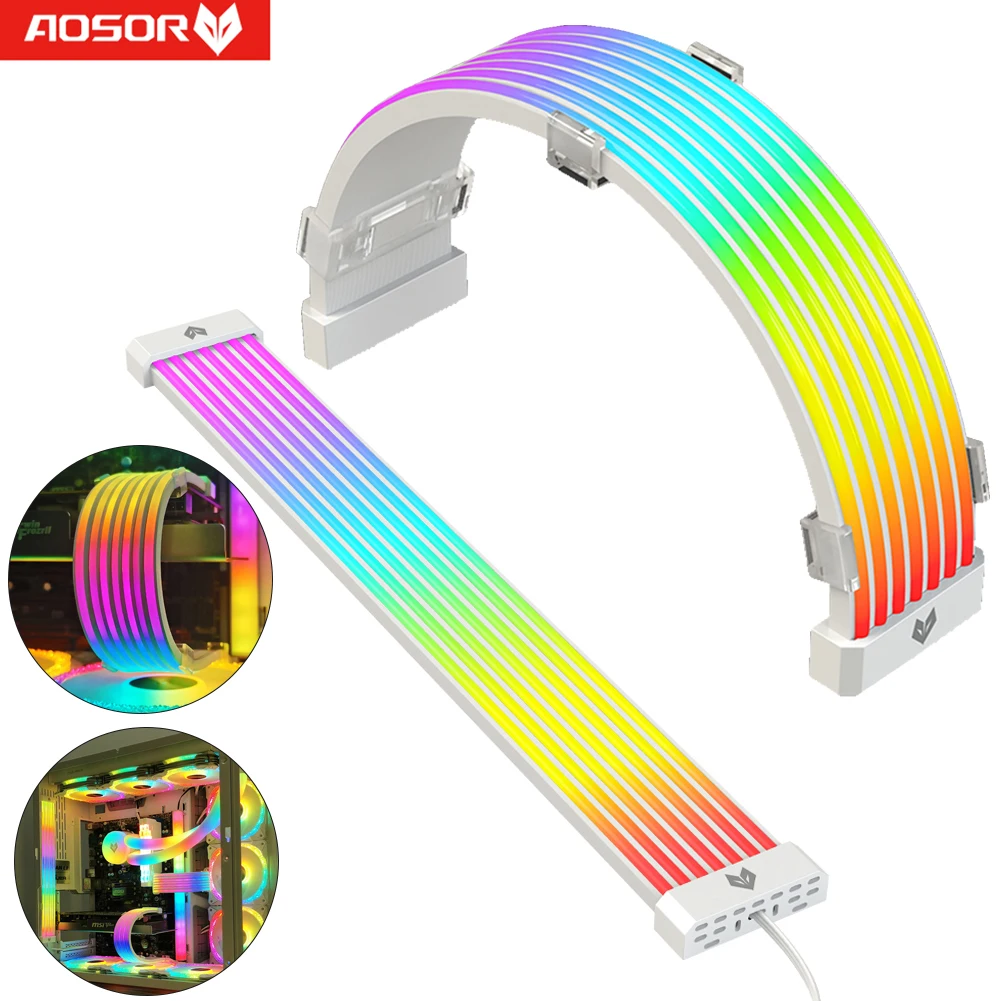 COOLMOON RGB 24PIN Motheboard Extension Cord Wire ARGB PC Case LED Light Bar 5V 3PINx2+4PIN Desktop Computer Lamp Strip Decor - купить по