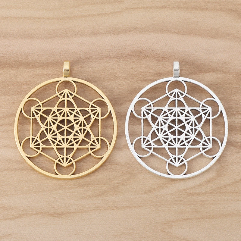 6 Pieces Tibetan Silver/Gold Color Large Archangel Metatron Cube Symbol Round Charms Pendants for DIY Necklace Jewelry Making