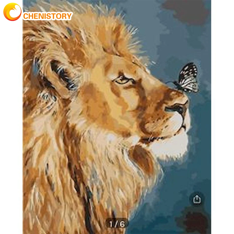 

CHENISTORY Frame DIY Acrylic Painting By Numbers Animal Lion Acrylic Painting By Numbers Handpainted For Home Decor Wall Art