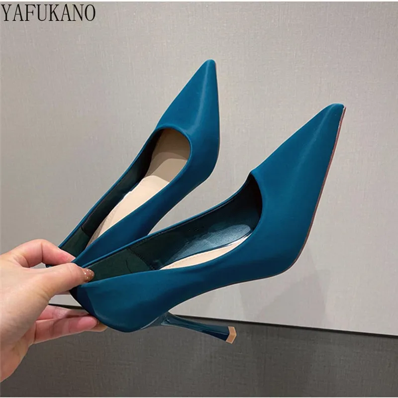

French High Heels Female 2022 New Stiletto Europea America Sexy Pointed Toe Single Shoes Blue Elegant Ladies Pumps Party Wedding