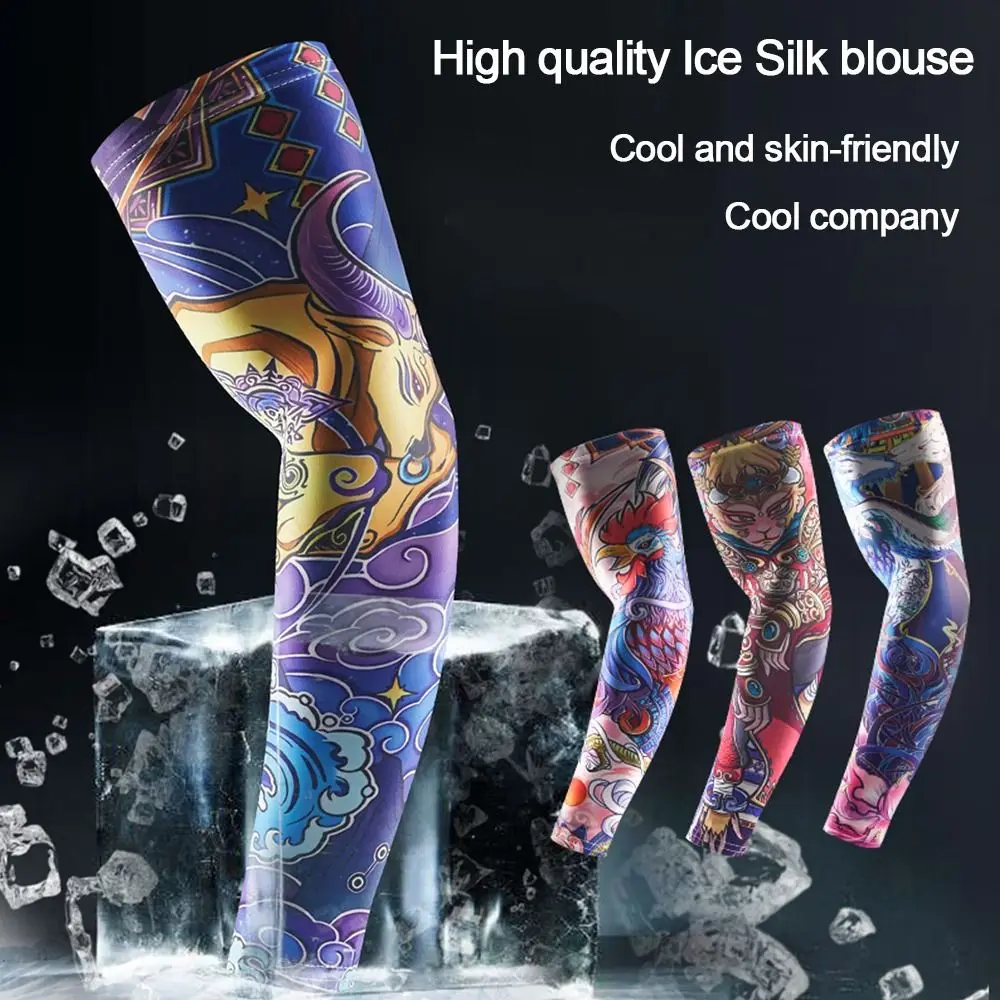 

1Pair New Flower Arm Tattoo Sleeves Seamless Outdoor Riding Sunscreen Arm Sleeves Sun Uv Protection Arm Warmers For Men Women