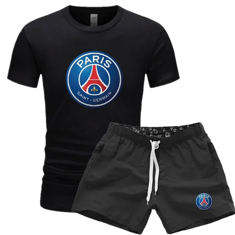 

Men and women fashion new summer sports printed short sleeve T-shirt + shorts leisure sport suit a relaxed two-piece outfit