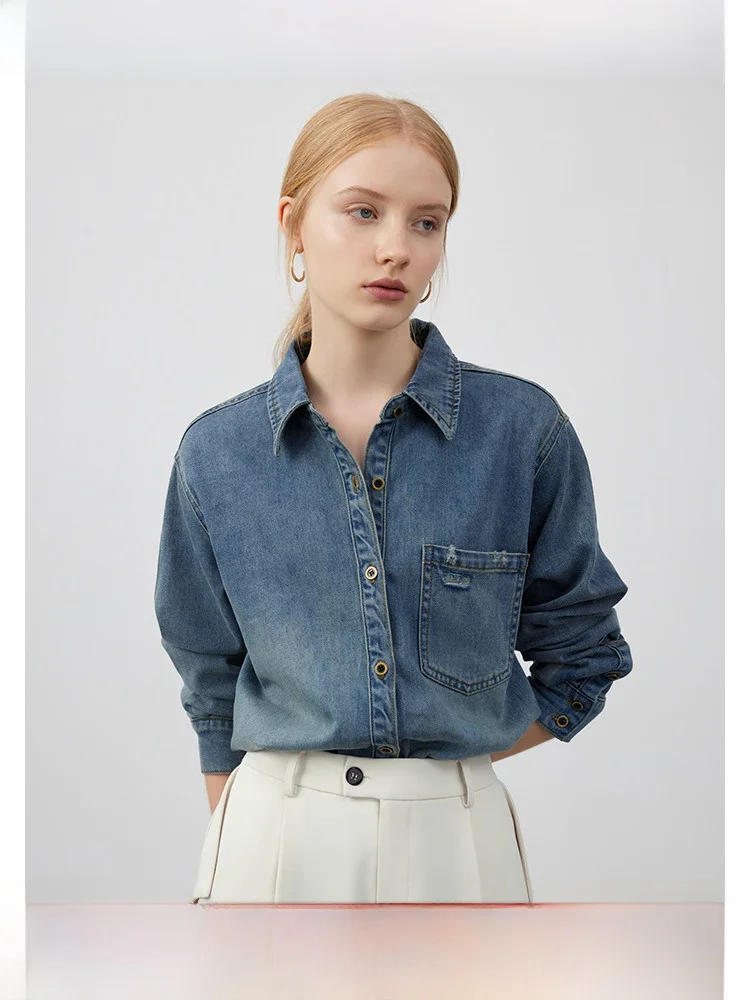 Джинсовая рубашка в стиле ретро Circlofy Sixi верхняя одежда женский топ осень 2023 новая