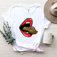 2022 sexy red lips leopard tongue aesthetic t shirt women fashion graphic print white shirts women clothes