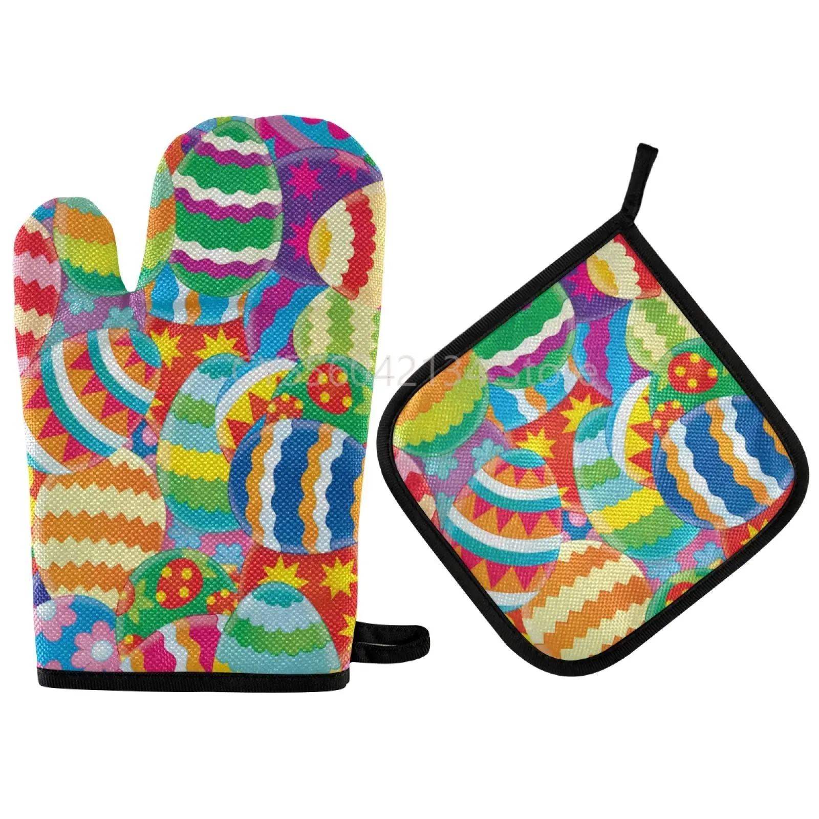

Happy Easter Day Non-Slip Potholders Kitchen Heat Resistant Hot Pads for Women Cooking Gloves Baking Wear BBQ