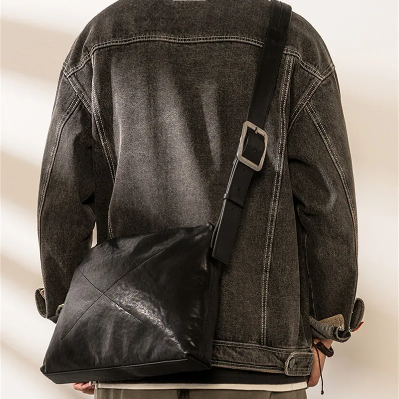 Simple luxury high quality genuine leather men's black shoulder bag outdoor travel natural first layer cowhide shoulder bag