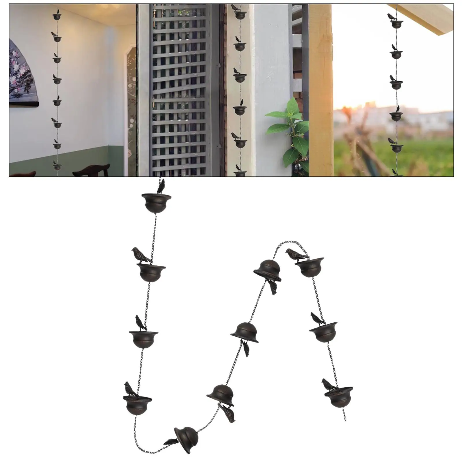 

Bird Rain Chains for Gutters Replacement Downspouts Pouring Cups Rainwater Diverter 94.5inch for Yard Garden Home Sheds Display