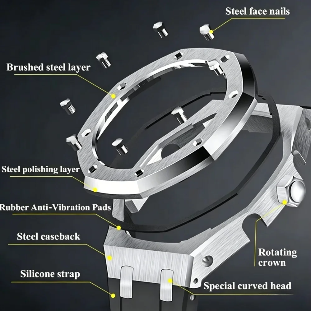 Фото Комплект для модификации GEN4 Casioak GA2100 для G-SHOCK GA2100/GA2110 GAB2100: корпус из нержавеющей стали, безель, резиновый ремешок, комплект для замены и модификации. №3