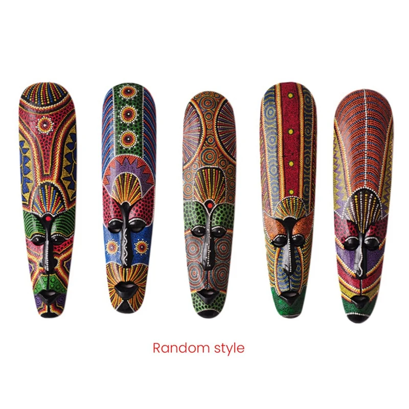 

3X Wooden Mask Wall Hanging Solid Wood Carving Painted Facebook Wall Decor Home Decorations African Totem Mask Crafts A