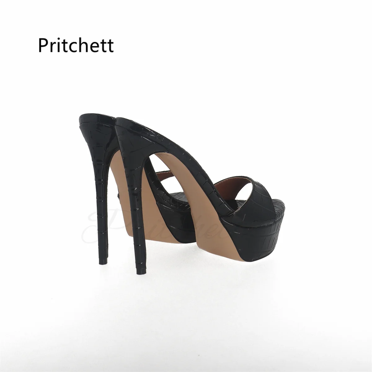 Patent Leather Super High Heels Black Sexy Sandals Slippers for Women Summer Shoes Open Toe Platform Stiletto Nightclub Shoes