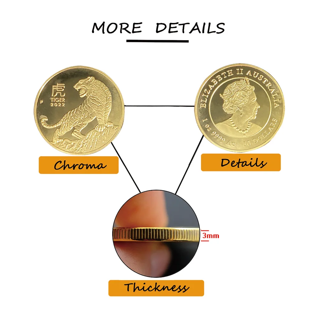2022 г. золотая монета тигра Элизабет II памятные монеты австралии празднование