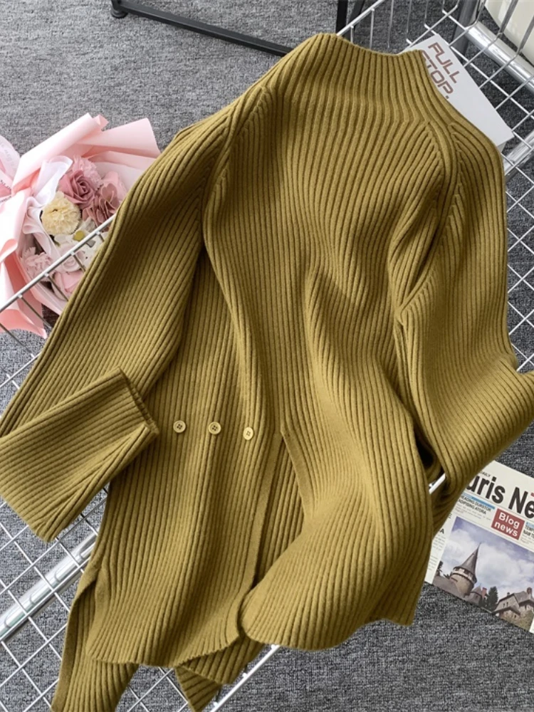 

Women Knitted Blouses Half Turtleneck Casual Elegant Solid Sweater Autumn Loose Vintage Chic White Black Female Fashion Tops