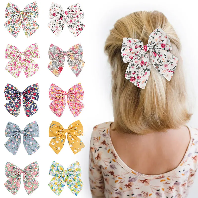 

4.5in Flower Print Bows Hair With Clips Cute Girls Bowknot Hairwear Barrettes Kids Hairpins Children Hair Styling Accessories