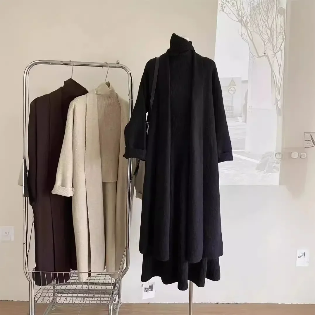 2024 женские комплекты из трех предметов длинный свитер жилет джемпер платье