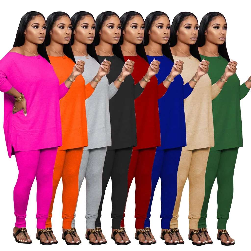 

Casual Solid 2 Pieces Tracksuit Sets Women Long Sleeve O Neck Long Top and Skinny Long Pants Autumn Spring Outfits Matching Sets