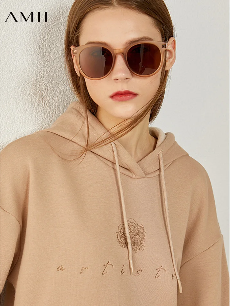 

Amii Minimalism Hoodies Women Casual Hooded Embroidery Thick Pullover Loose Streetwear Sport Sweatshirts Female Tops 12120404