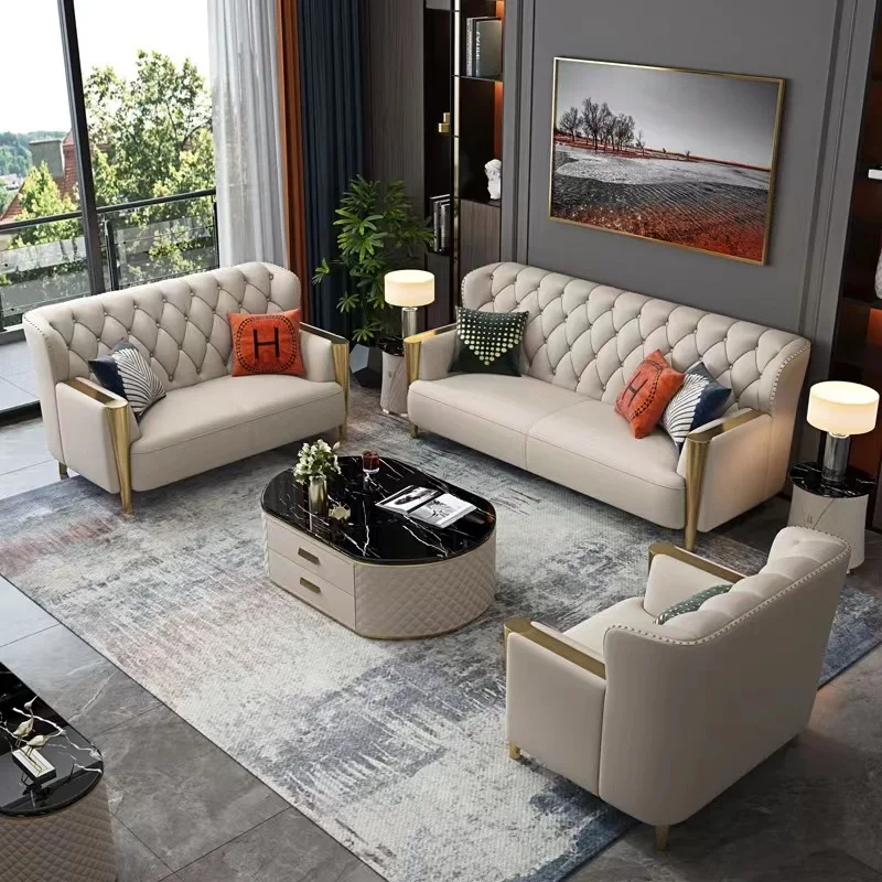 American minimalist three person combination sofa, modern light luxury style, high-end luxury furniture, new French sofa