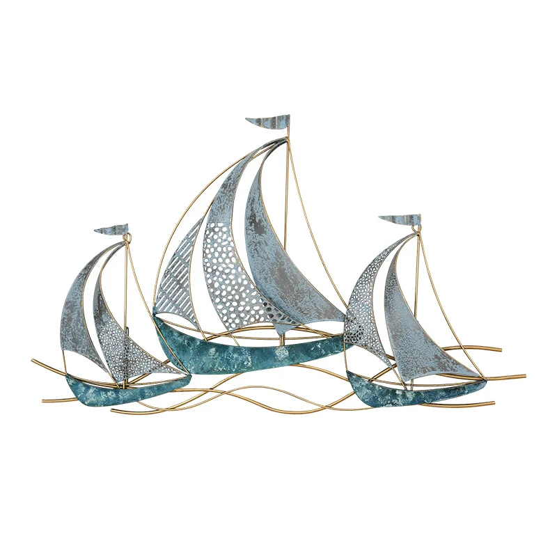 

Mediterranean Style Wall Decoration Creative Children's Room 3D living room sofa background wall Retro iron Sailboat Decpr