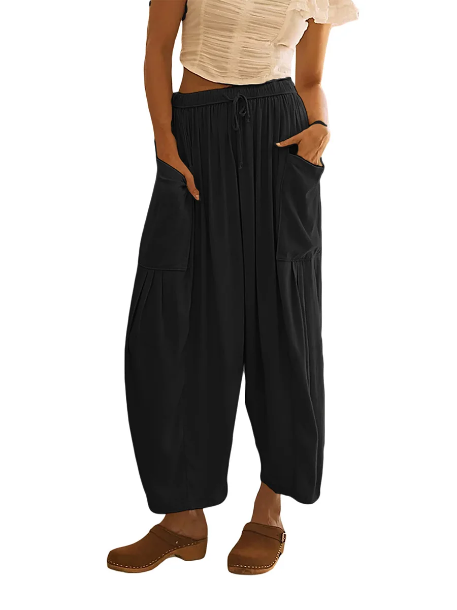 

Women‘s Wide Leg Pants Casual Loose Baggy Trousers with Pockets Lightweight Palazzo Harem Pants Streetwear