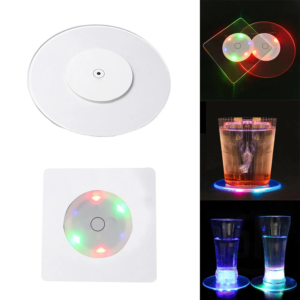 

LED Light Coaster Round Acrylic Multi Color Drink Cup Mat Cocktail Cup Holder Waterproof Luminous Bottle Drink Coaster Bar Tools