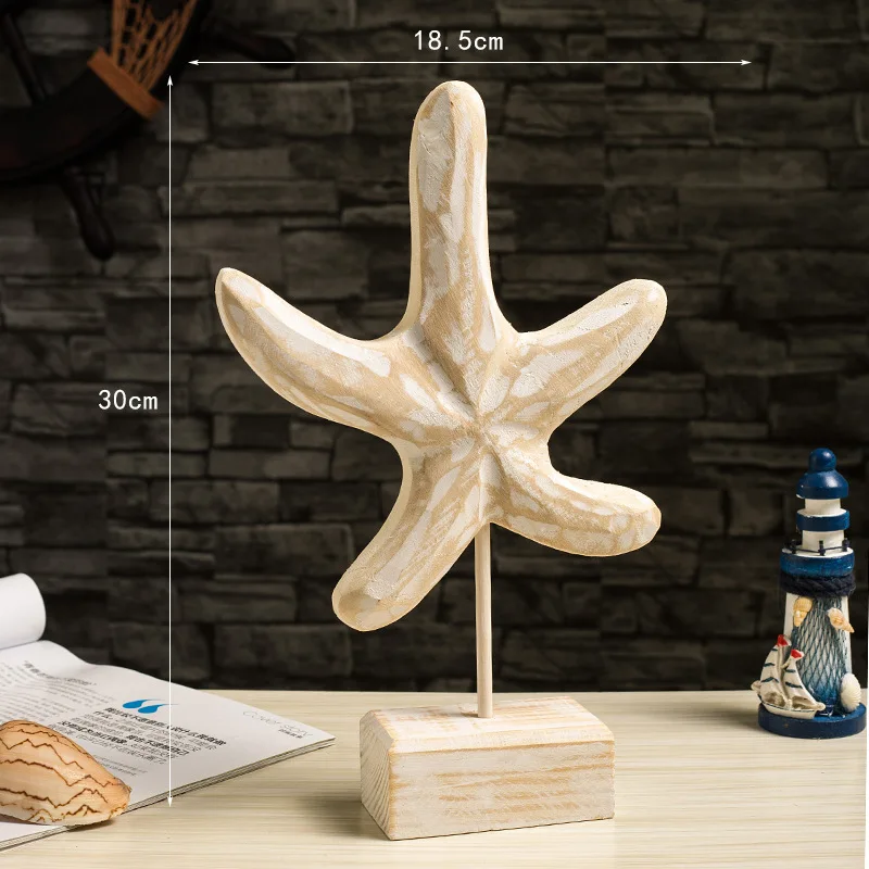 

Mediterranean Style Wood Crafts Home Decor Statue Starfish Conch Seahorse Figurines Beach Nautical Style Table Sculptures