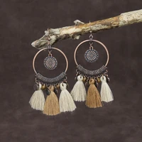 vintage ethnic brown tassel earrings for women boho gold color drop oil flower hollow circle geometric dangle earrings jewelry
