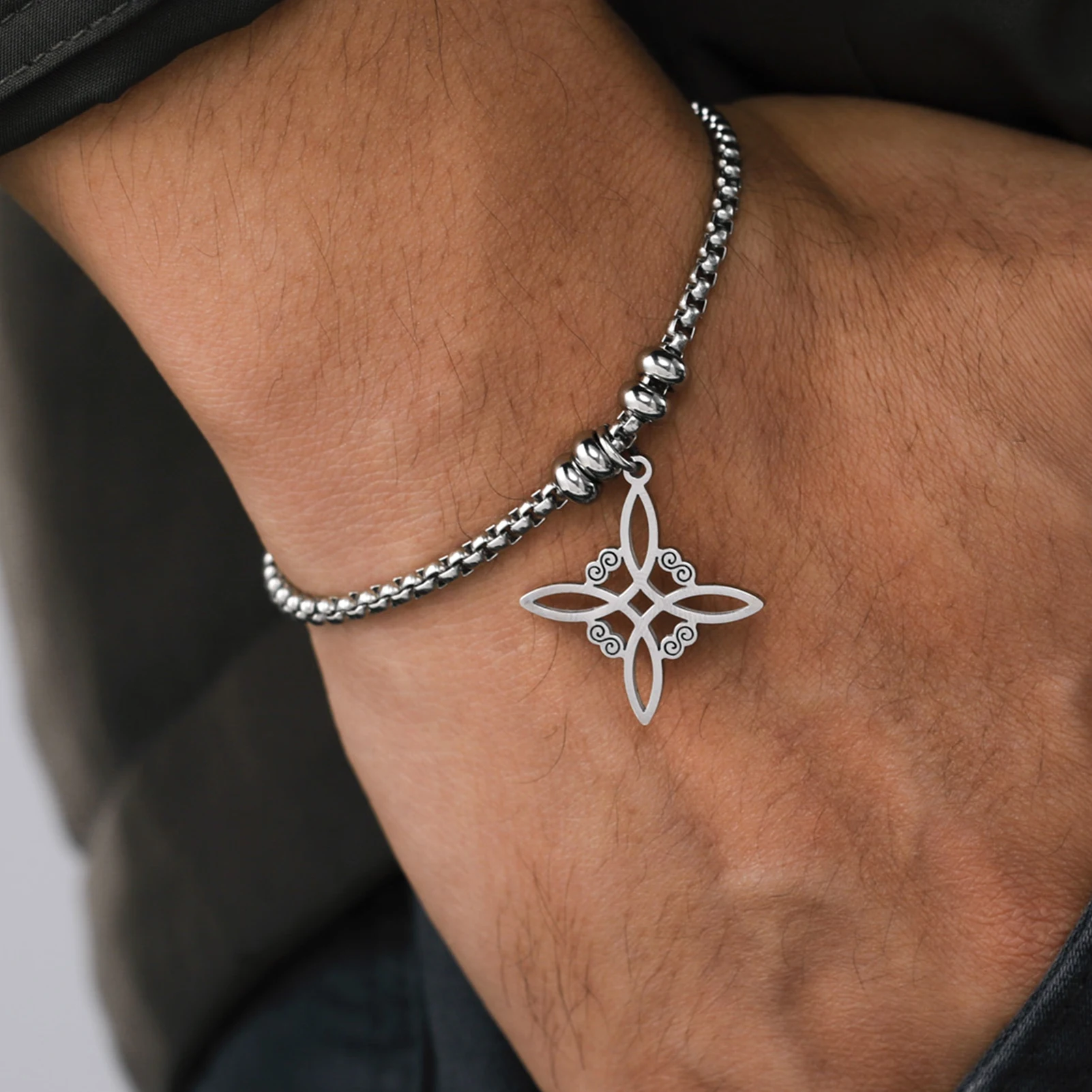 Wicca Stainless Steel Celtics Knot Bracelet for Men Women Silver Color Witch Irish Knot Bracelets Geometric Witchcraft Jewelry