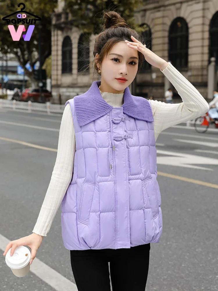 

New Autumn Winter Women Cotton Vest Fashion Knitted Lapel Sleeveless Zippers Pockets Thick Waistcoat Wearing Jacket Warm Clothe