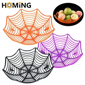 Halloween Black Orange Purple Web Bowl Fruit Plate Candy Biscuit Package Basket Bowl Trick Or Treat Decoration For Halloween 1