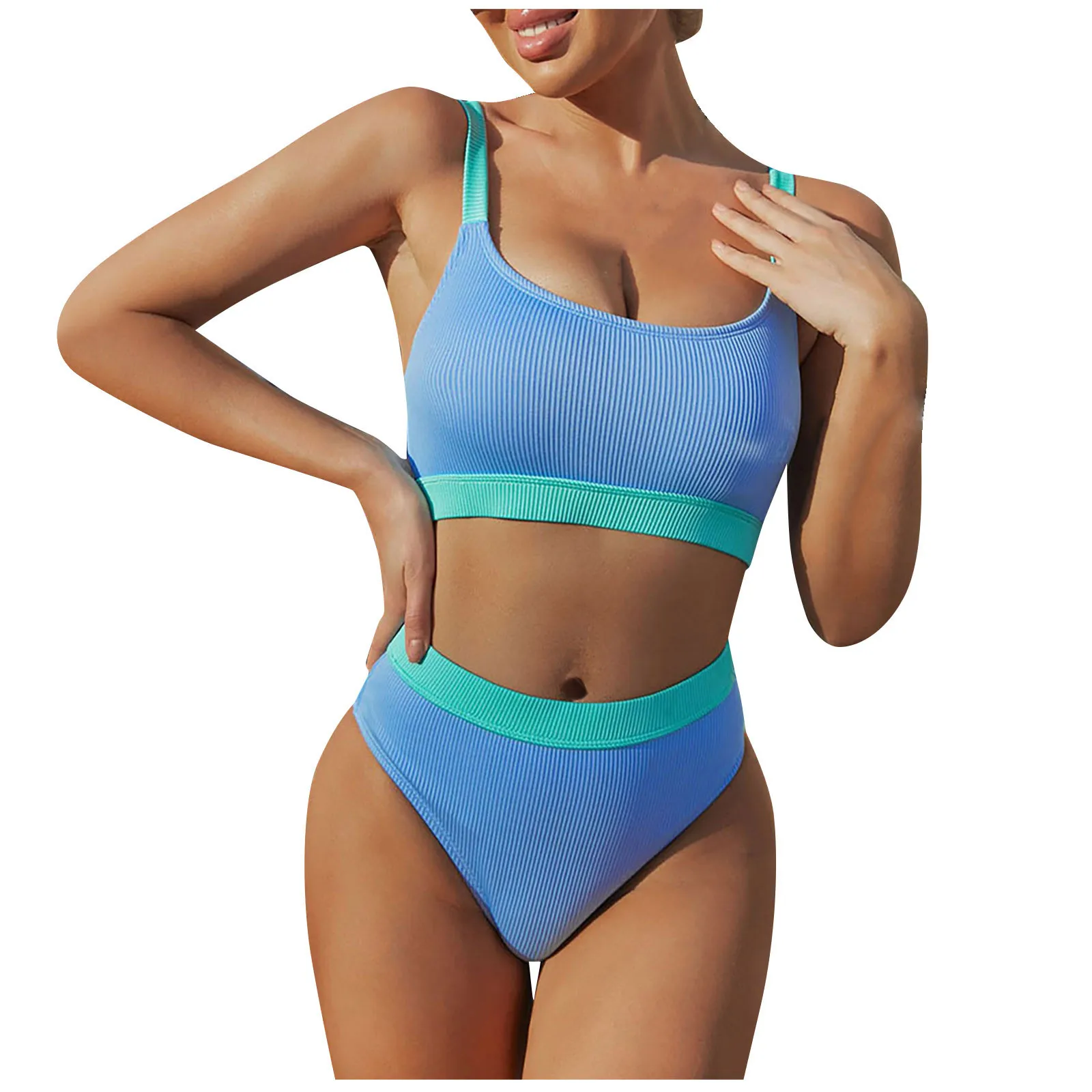 

Женское бикини в полоску, Раздельный купальник контрастной расцветки разных цветов, простой и универсальный купальник