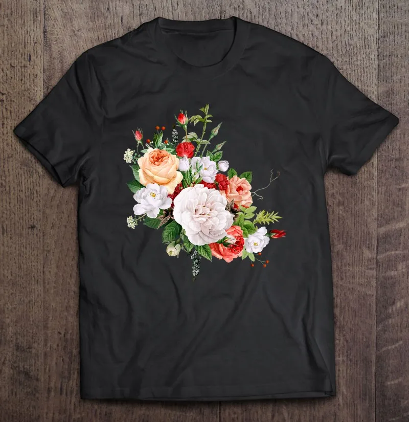 

Женская Винтажная Футболка с принтом розы и букета цветов