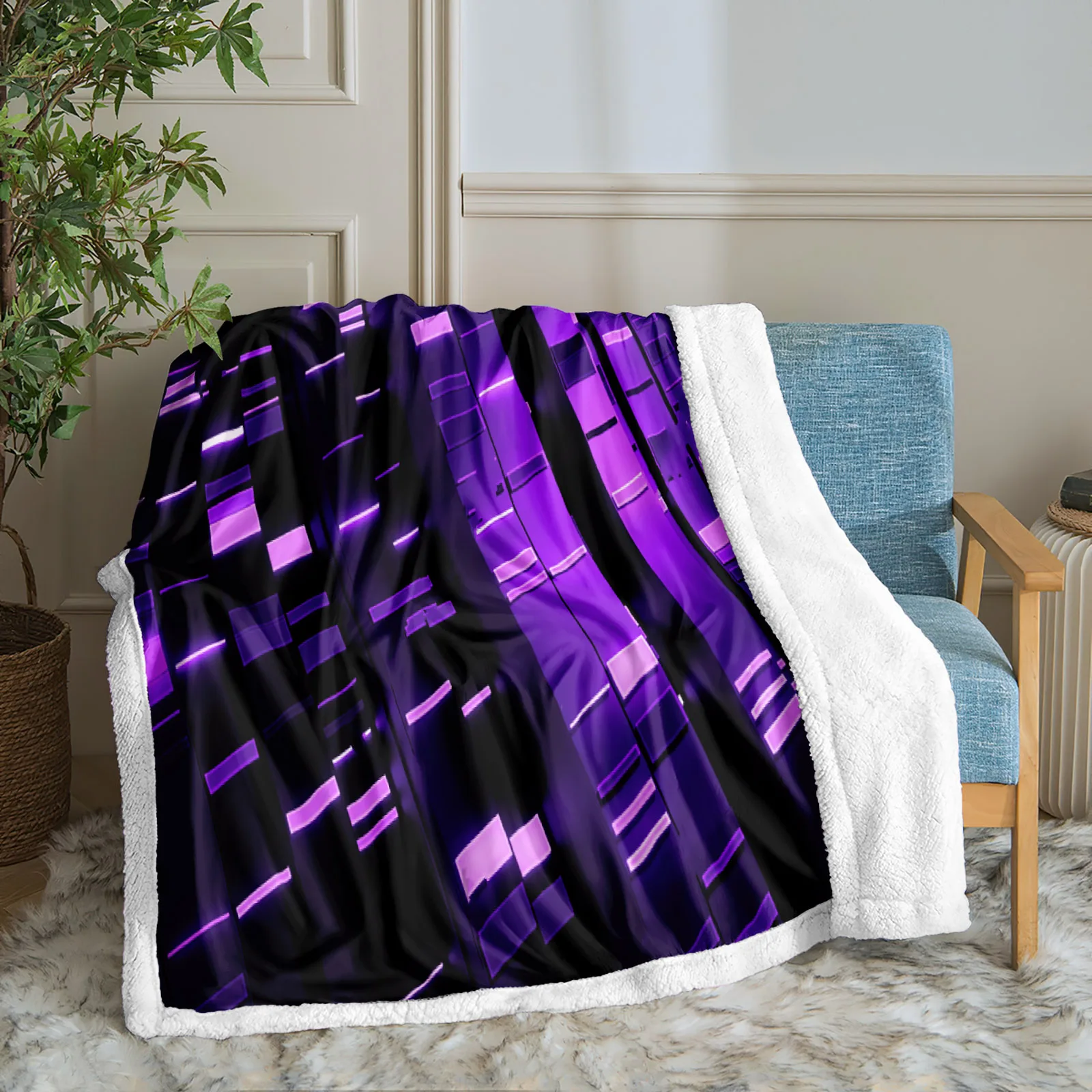 

Purple Metal Throw Blanket Purple Sherpa Blanket Modern Technology Blanket Soft Black European Blanket for Sofa Office