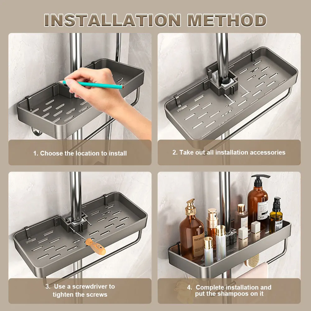 Двухъярусная настенная полка для ванной комнаты. Сверление не требуется.