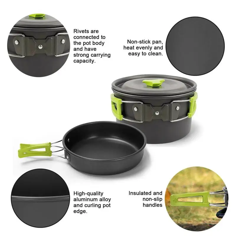 

New Camping Cookware Utensils Set Alumina Outdoor Hiking Picnic Cooking Tableware Camping Tableware Pot Pan 1-2persons