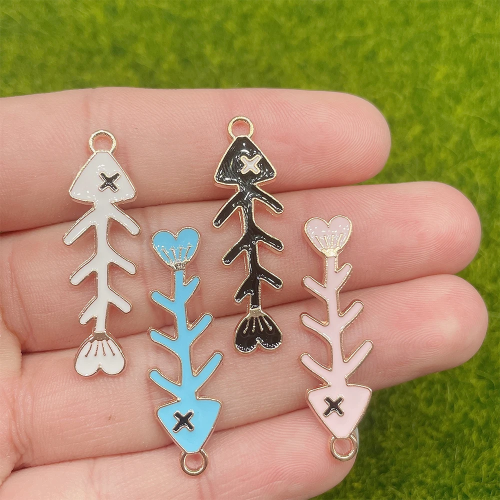 

20 шт., эмалевые Подвески в виде рыбьих костей, Размеры 35*11 мм