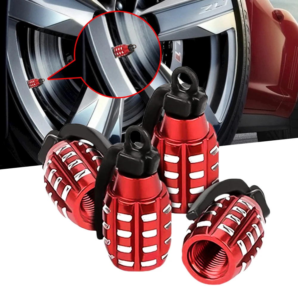 

4pcs Aluminum Car Tire Valve Cap Grenade Alloy Tyre Stem Cover Air Dust Truck Bike Wheel Rim Decoration Accessories Tools Parts