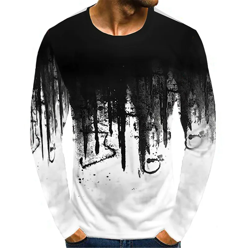

Men's Cotton T Shirt Tee Graphic Color Block Round Neck 3D Print Daily Long Sleeve Print Apparel Vintage Casual Top Men Clothing