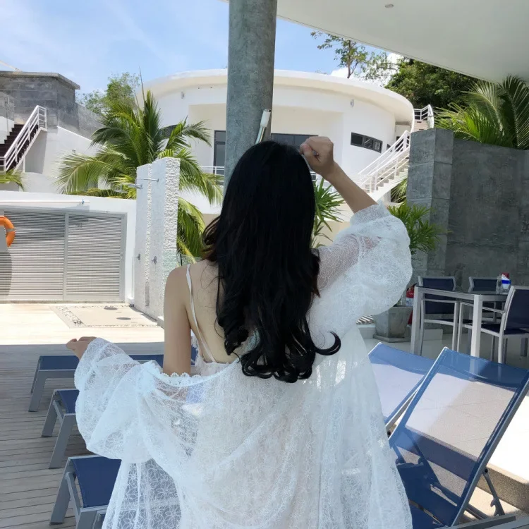 Лето 2019 новая богемная кружевная рубашка средней длины тонкий кардиган