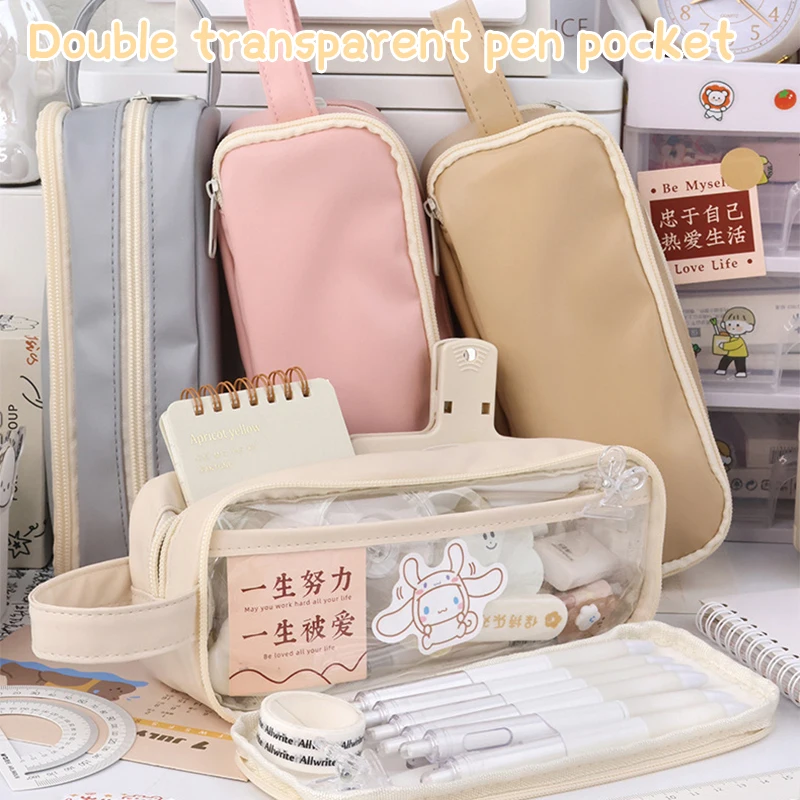 Creative Double Face Pencil Bag Pen Case Special Macaron Color Dual Side Canvas Storage Pouch Stationery School Travel Gift