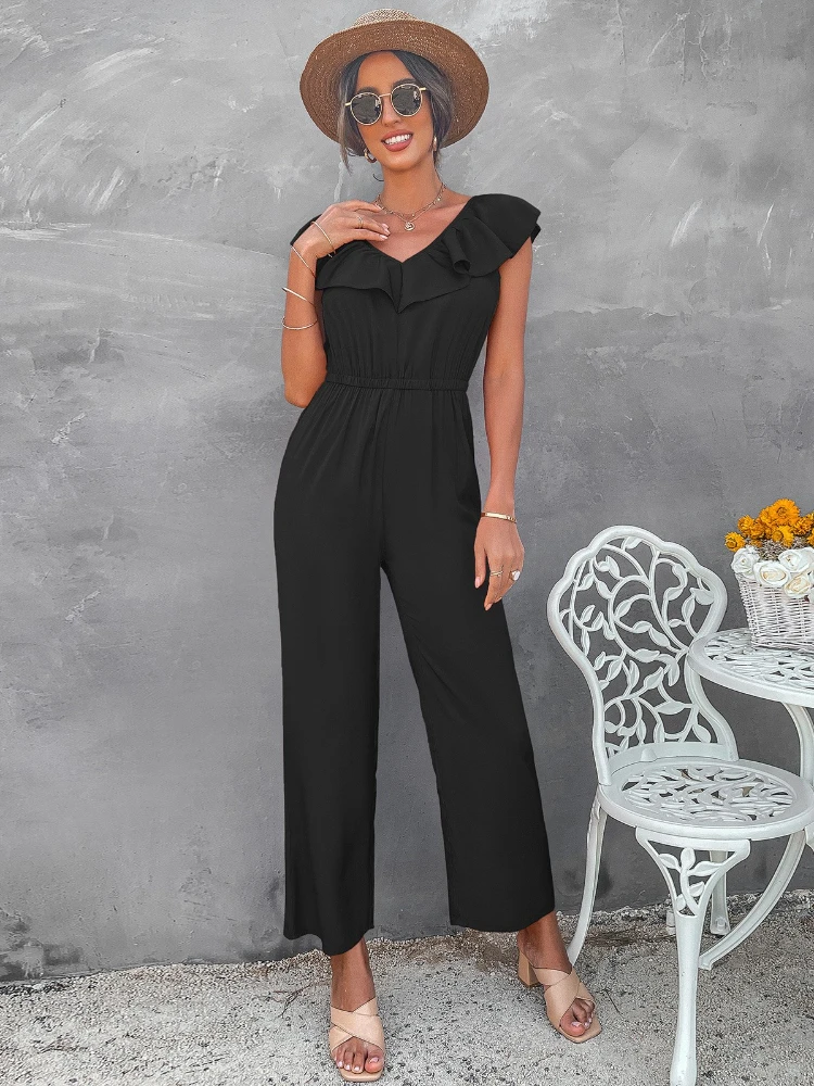 Jumpsuits for Women 2023 Spring Summer New Straight Leg Pants Fashionable Waist Shrinking Solid Color Jumpsuit Women Clothes