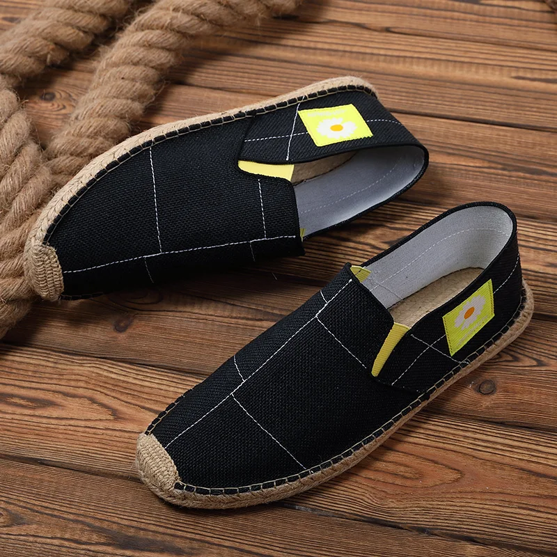 

Classic Summer Men's Loafers Breathable Linen Black Men's Casual Shoes Slip-on Fisherman Espadrille Shoes Men Zapatos De Hombres
