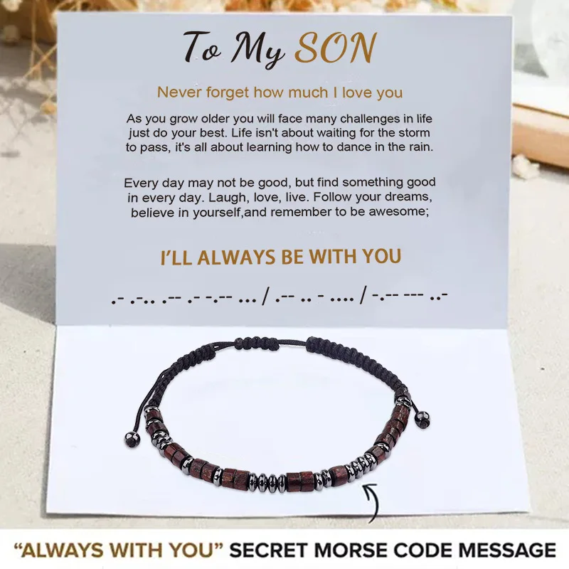 

To My Son Bracelet I Love You Code Bracelet Adjustable Wristband Bracelet for Boyfriend Gift Mens Card Bracelet