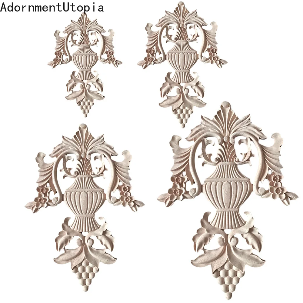 

1PC Unique Natural Floral Wood Carved Wooden Figurines Crafts Corner Appliques Frame Wall Door Furniture Woodcarving Decorative
