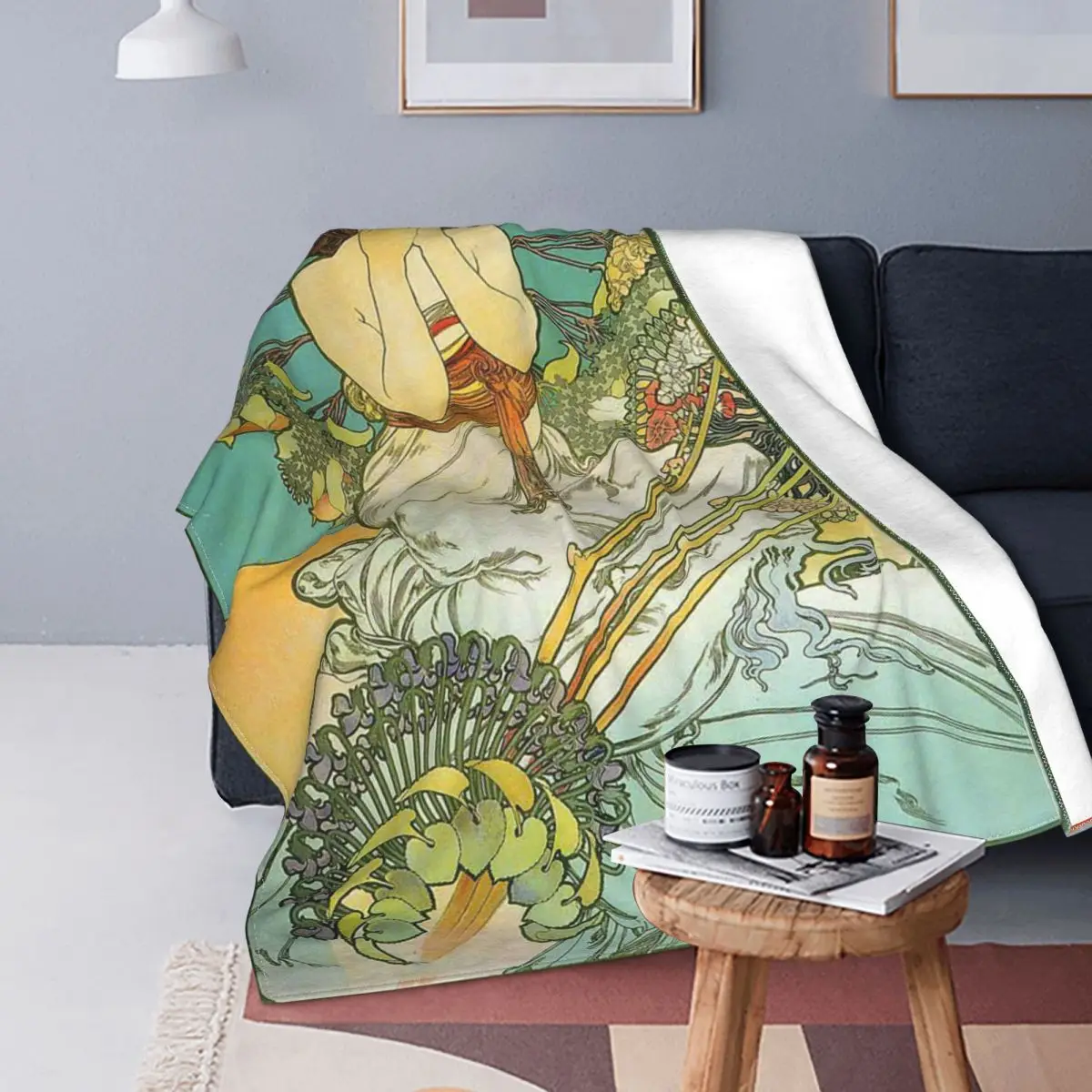 

Alphonse Mucha Blanket Coral Fleece Plush Ablum Diary Warm Throw Blanket for Home Couch Bedroom Quilt