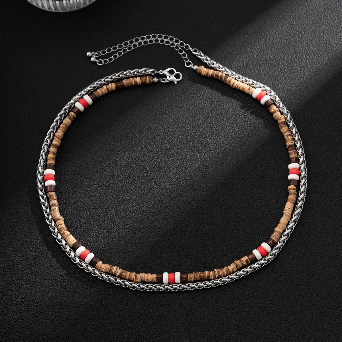 

KunJoe 2022 New Hiphop Fashion Punk Vintage Double-layer Wooden Beads Iron Alloy Chain Men Women Unisex Necklace Jewelry Gifts